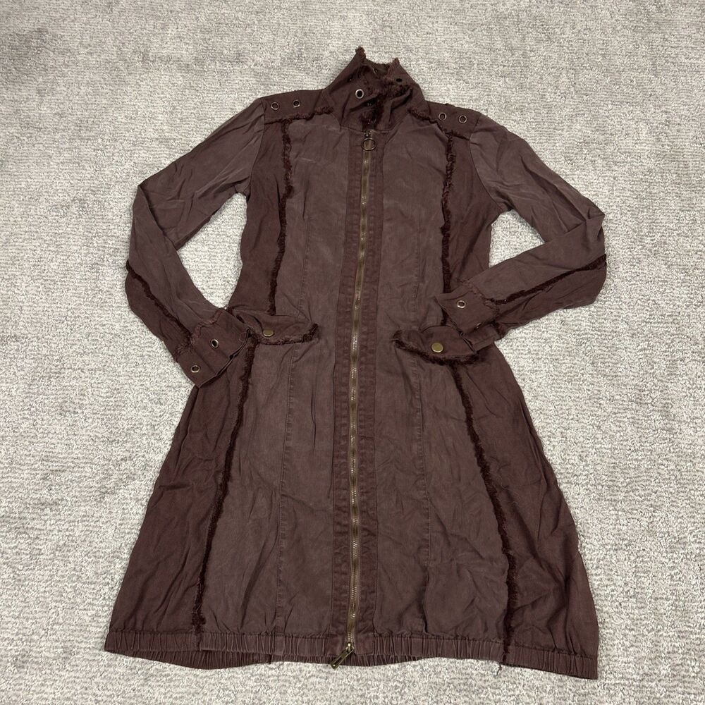 XCVI Wearables Dress Women Small Brown Full Zip Front Long Sleeve Tencel Pockets